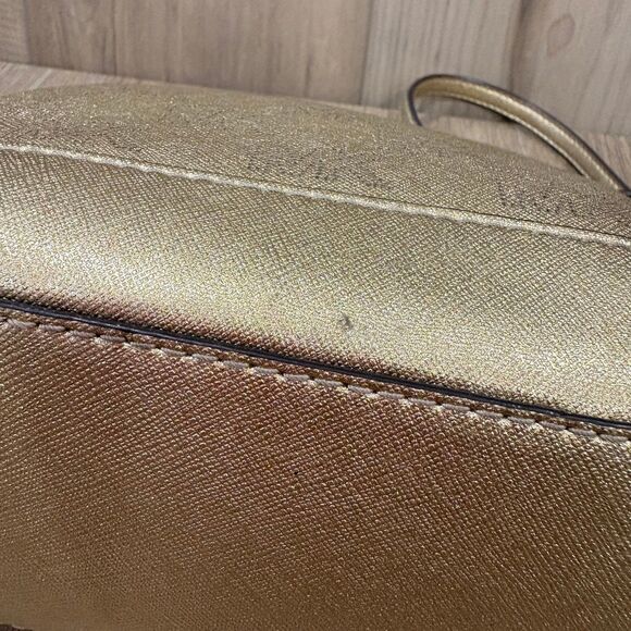 Michael Kors Gold Signature Monogram Pinhole Laser Cut Crossbody Braided Chain - Picture 7 of 12